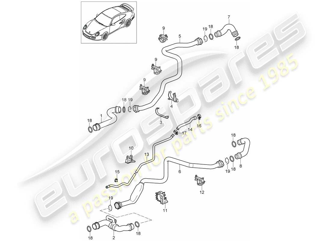 porsche 2011 (997-2 turbo / gt2 rs) water cooling 1 part diagram