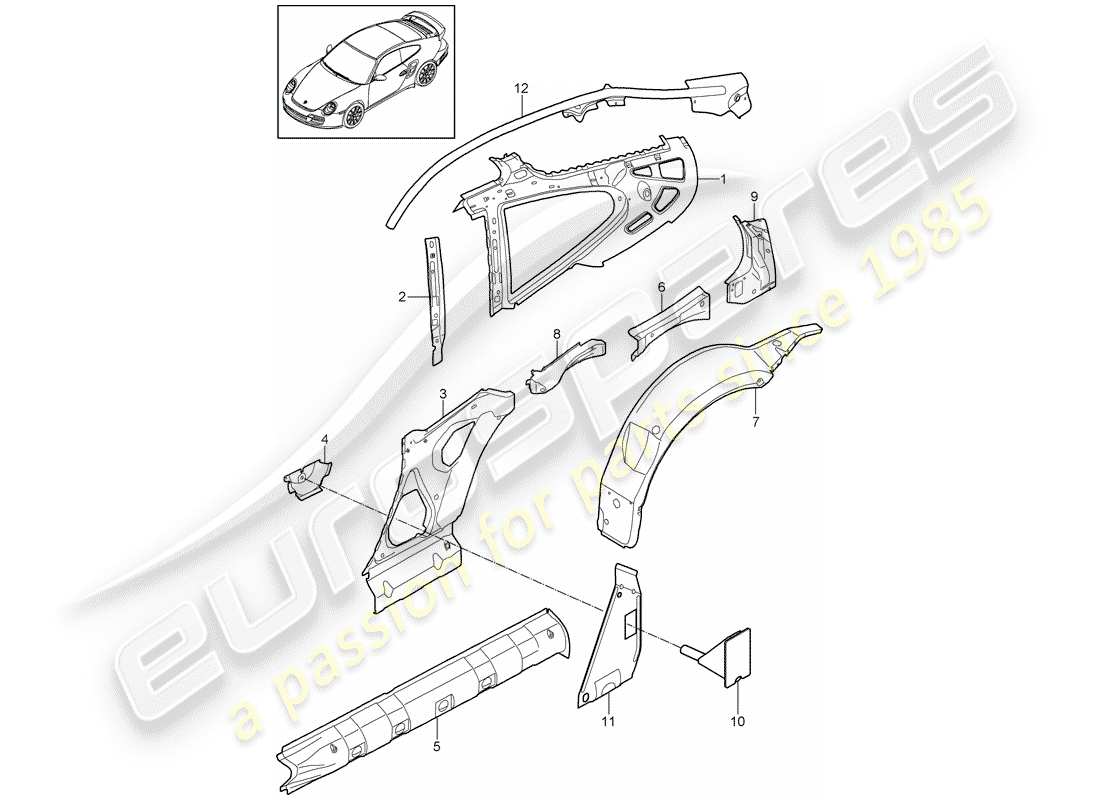 porsche 2011 (997-2 turbo / gt2 rs) side panel part diagram