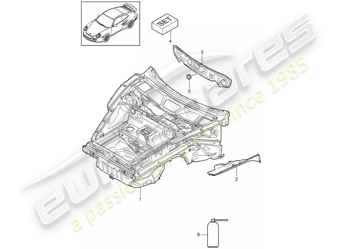 porsche 2011 (997-2 turbo / gt2 rs) front end part diagram