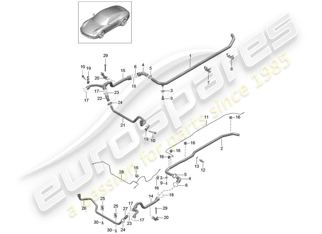 porsche 2015 (991-1) water cooling 2 part diagram