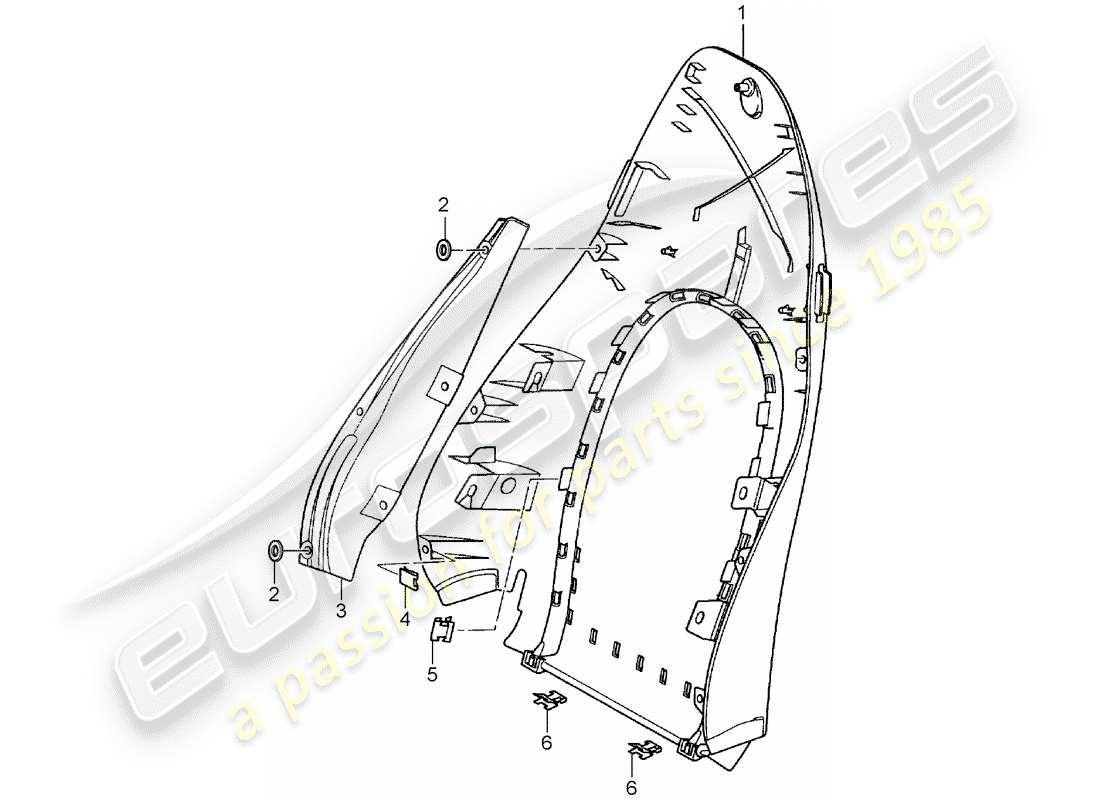 porsche 996 t/gt2 (2001) backrest shell - standard seat - comfort seat parts diagram