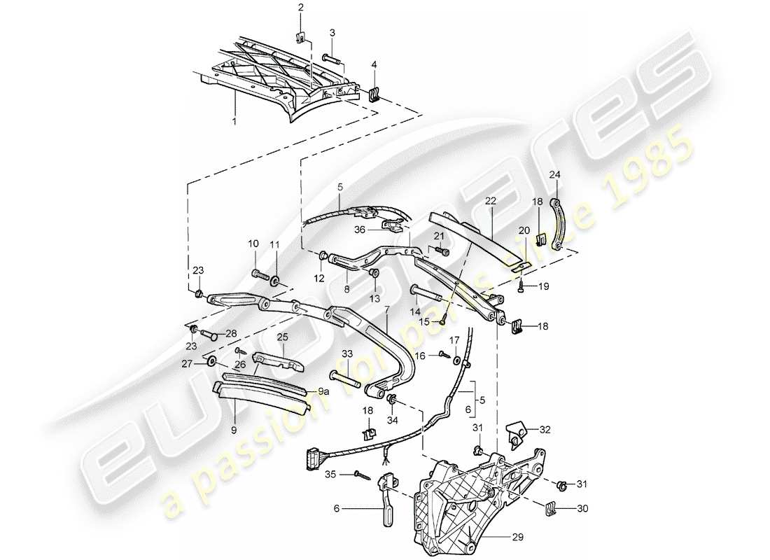 porsche 996 t/gt2 (2001) top frame - single parts part diagram