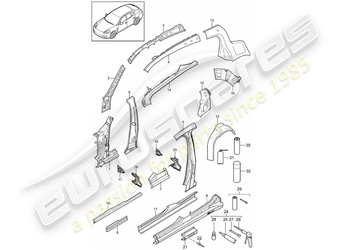 porsche 2012 (panamera 970) side panel part diagram