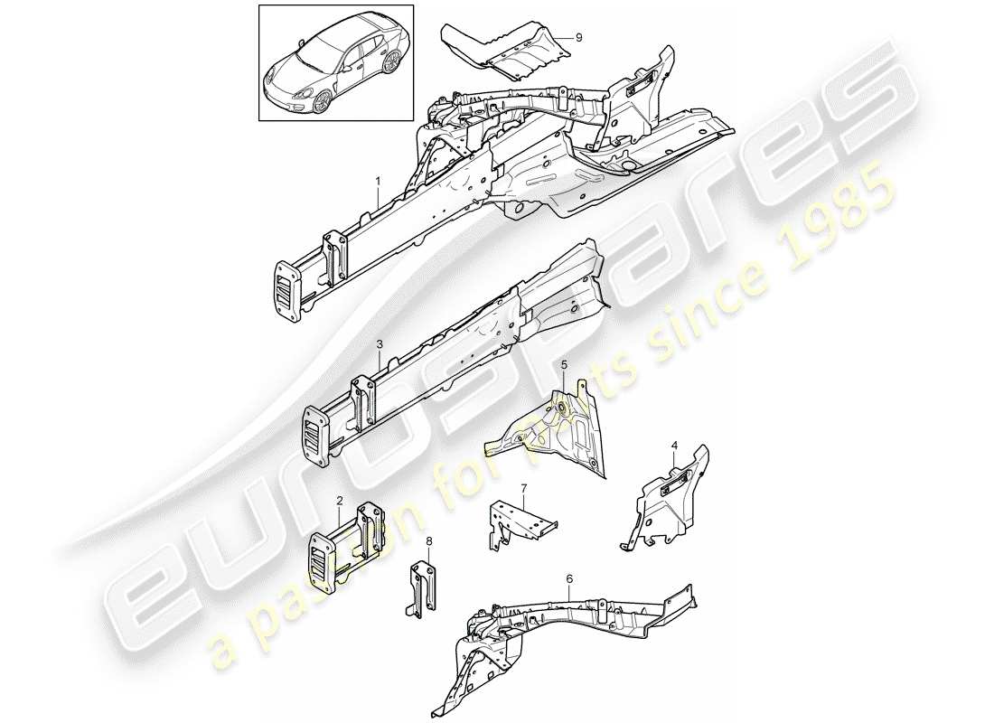 porsche panamera 970 (2016) front end part diagram