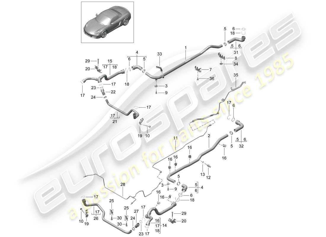 porsche 2016 (981 boxster) water cooling 1 part diagram