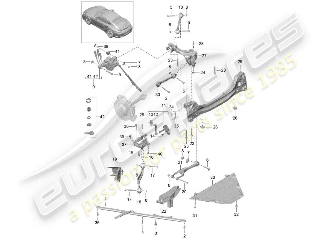 porsche 991 turbo (2015) rear axle part diagram