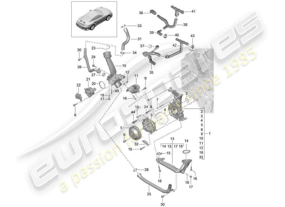 porsche 2015 (991-1 turbo) water pump part diagram
