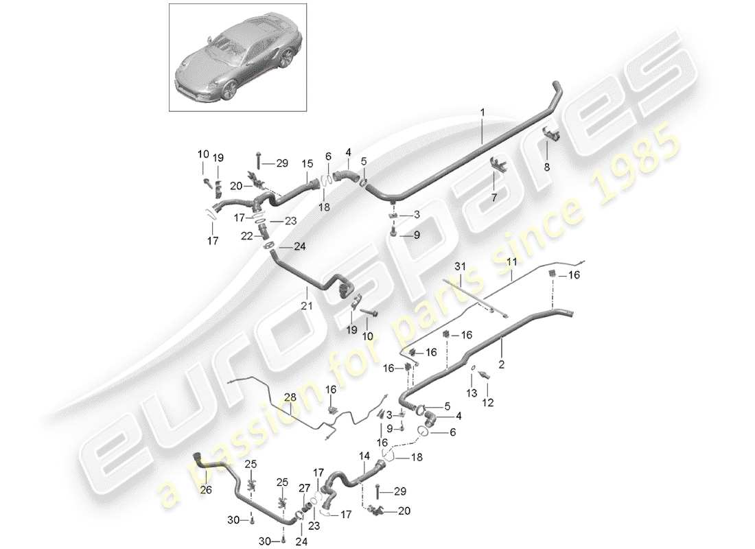 porsche 2016 (991-1 turbo) water cooling part diagram