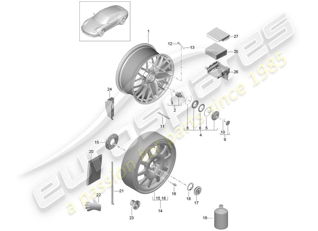 porsche 2012 (991-1) wheels part diagram