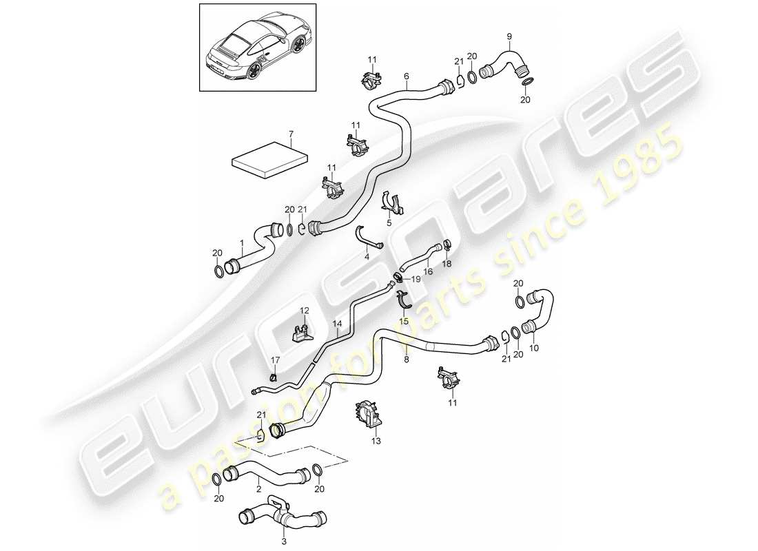 porsche 2011 (997-2 turbo / gt2 rs) water cooling 1 part diagram