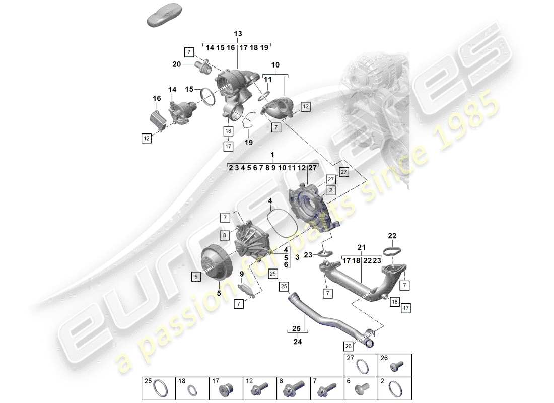 porsche 2020 (718 boxster spyder) water pump parts diagram