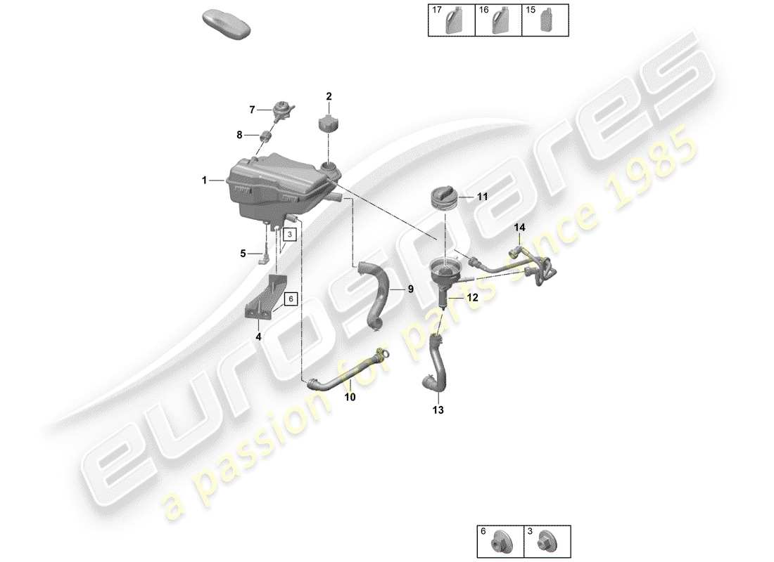 porsche 2019 (718 boxster spyder) coolant expansion tank part diagram