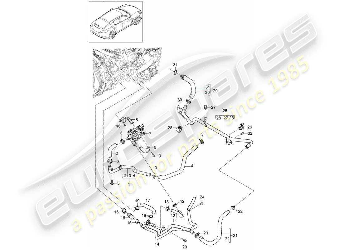 porsche 2012 (panamera 970) water cooling part diagram