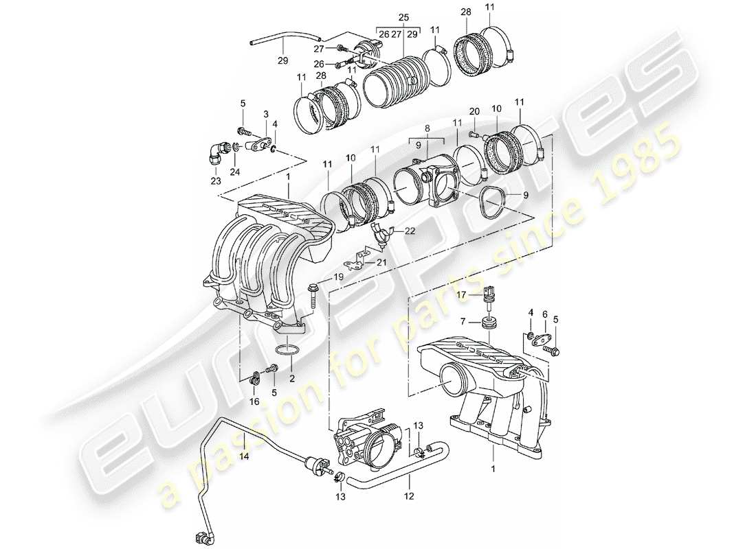 porsche boxster 986 (1999) intake air distributor part diagram