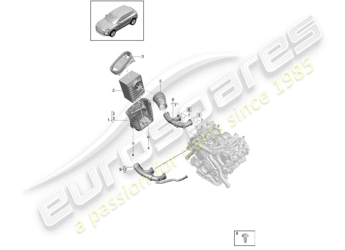 porsche 2019 (macan) air filter element air filter housing part diagram