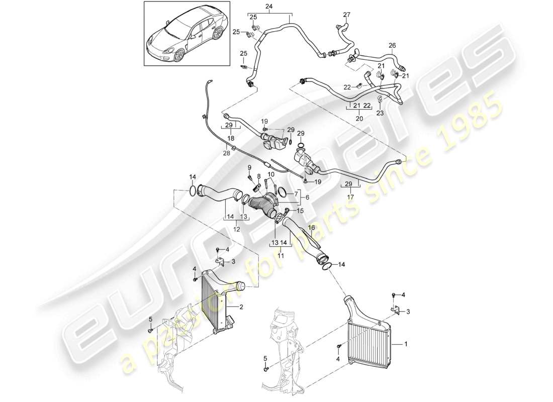 porsche 2010 (cayenne e1 9pa) charge air cooler pressure pipe parts diagram