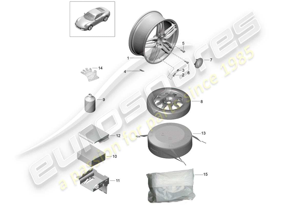 porsche 2013 (991-1) wheels part diagram