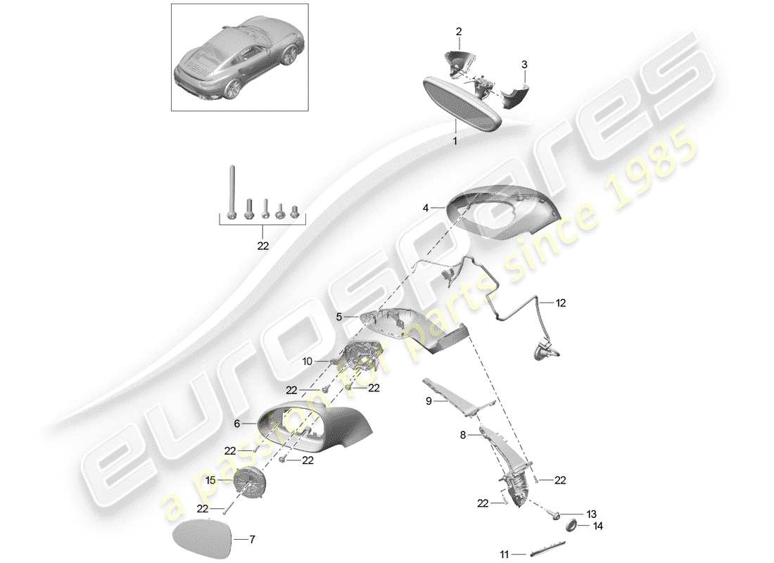 porsche 2016 (991-1 turbo) rear view mirror inner part diagram