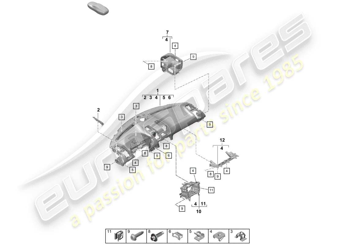 porsche 2020 (718 boxster spyder) dash panel trim parts diagram