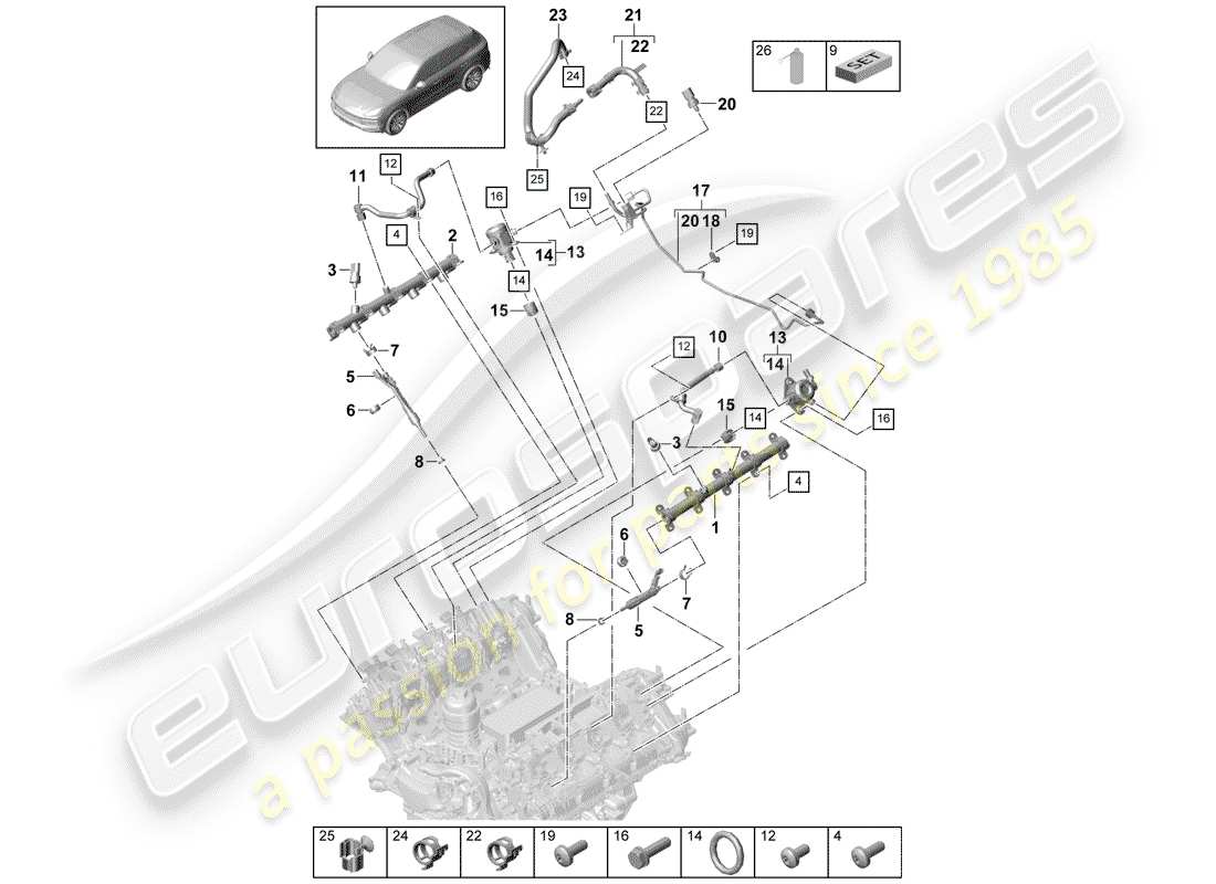 porsche cayenne e3 (2018) fuel collection pipe parts diagram
