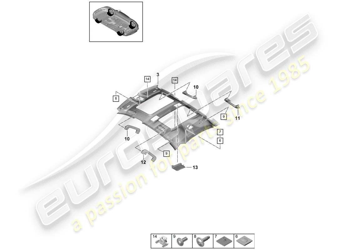 porsche 2018 (panamera 971-1) roof trim panel part diagram