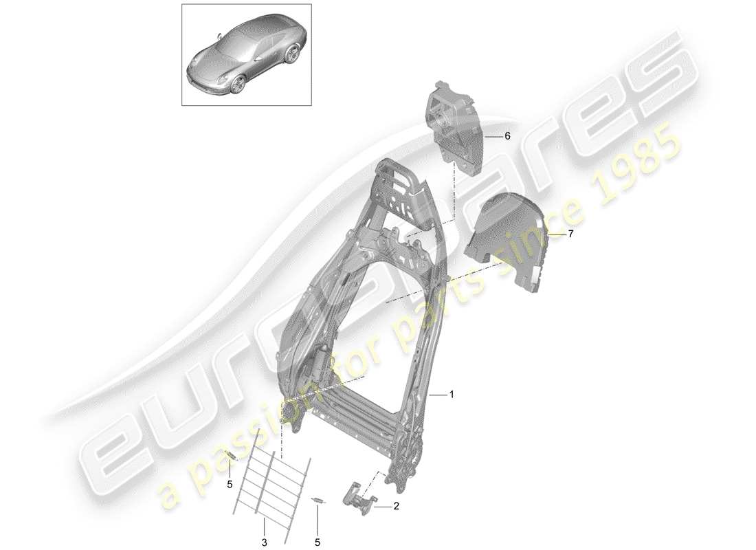 porsche 991 (2013) frame - backrest part diagram