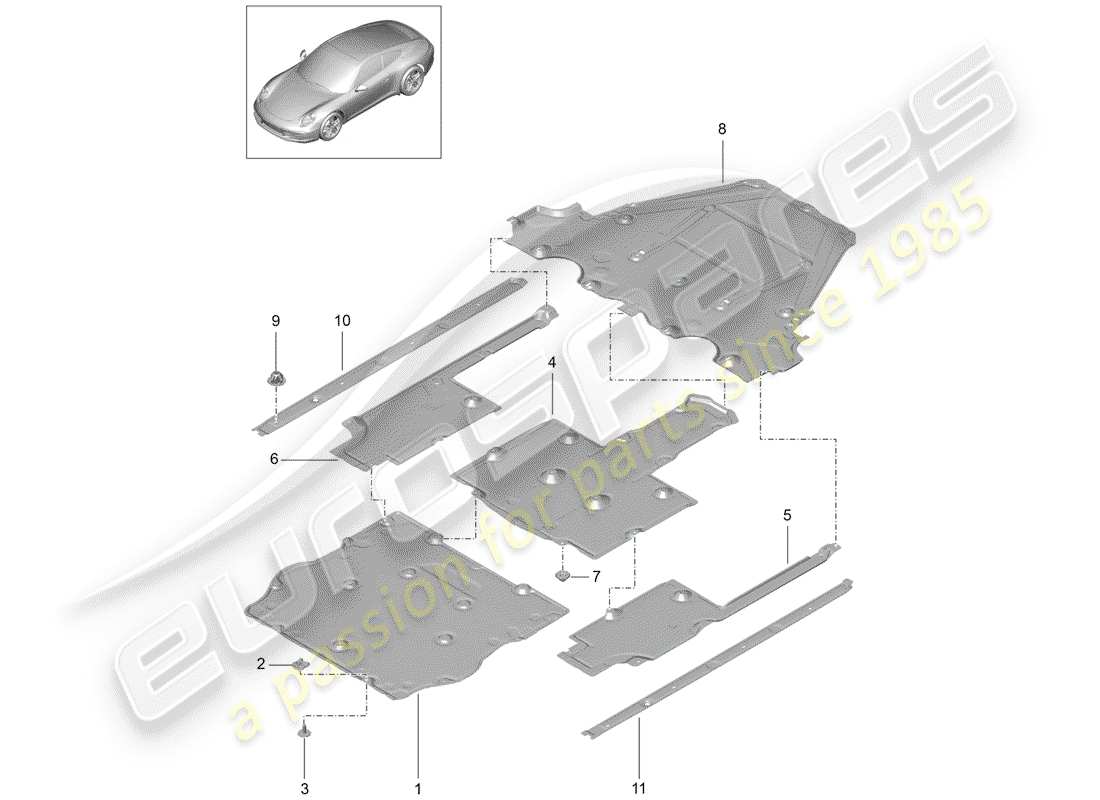 porsche 2013 (991-1) underbody lining part diagram