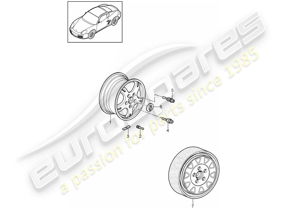 porsche 2009 (987 cayman) wheels part diagram