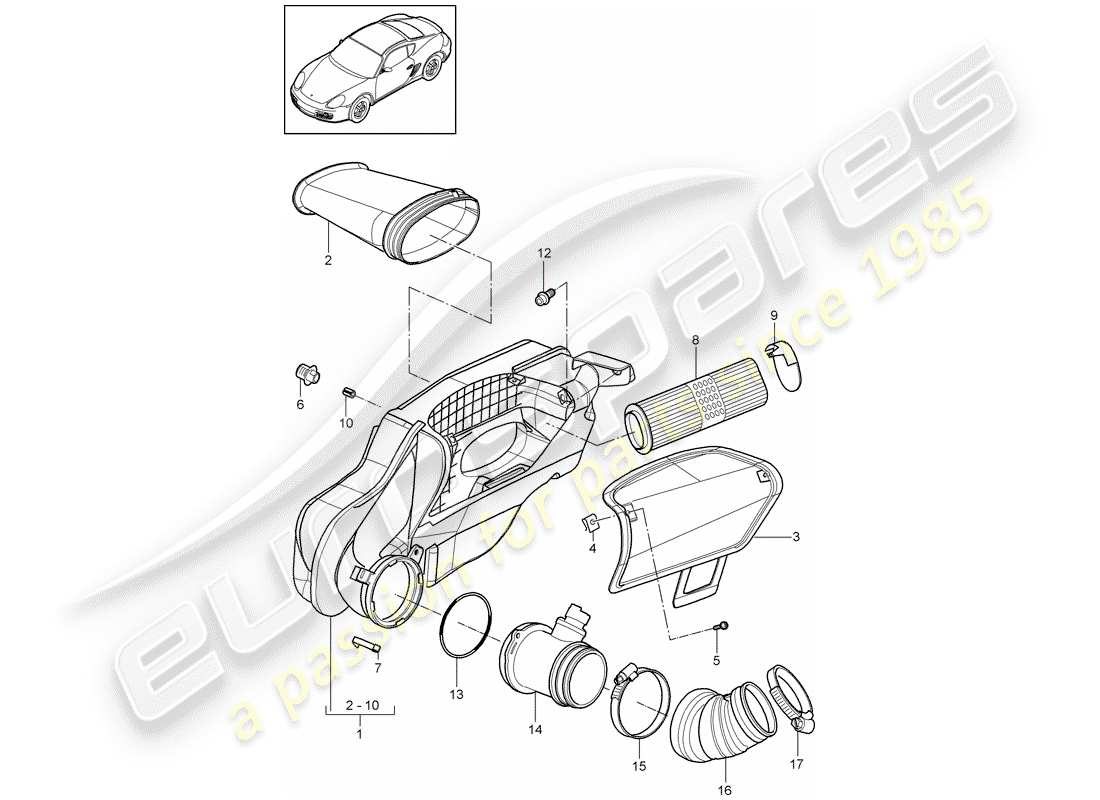 porsche 2009 (987 cayman) air cleaner part diagram