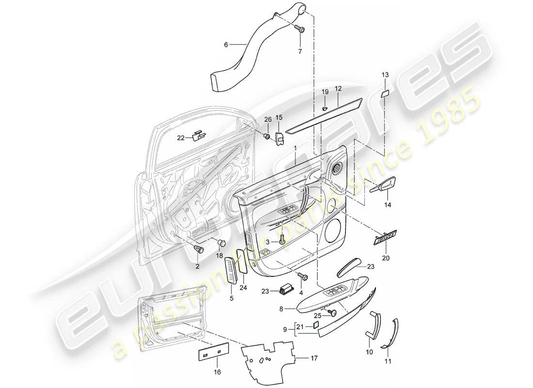 porsche cayenne (2007) door panel part diagram