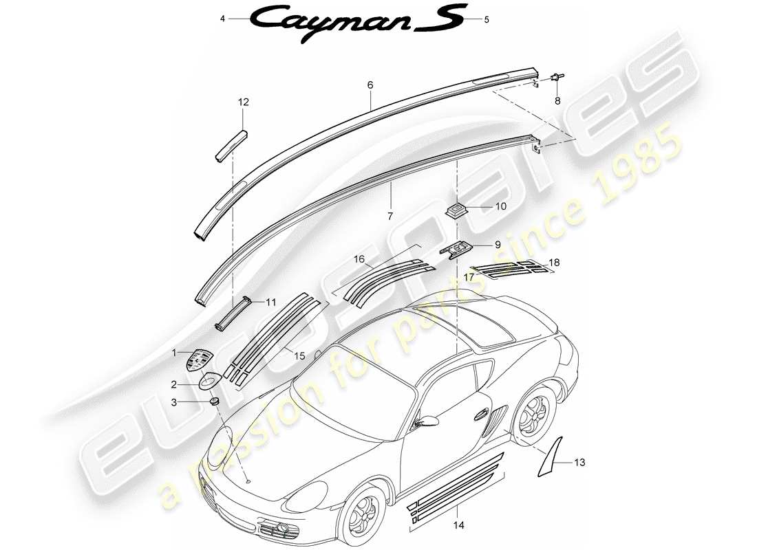 porsche 2008 (987 cayman) nameplates part diagram