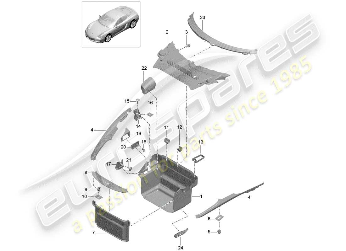 porsche cayman 981 (2014) luggage compartment part diagram