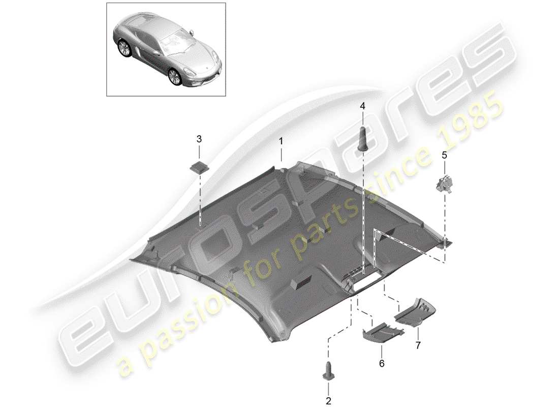 porsche cayman 981 (2014) roof trim panel part diagram