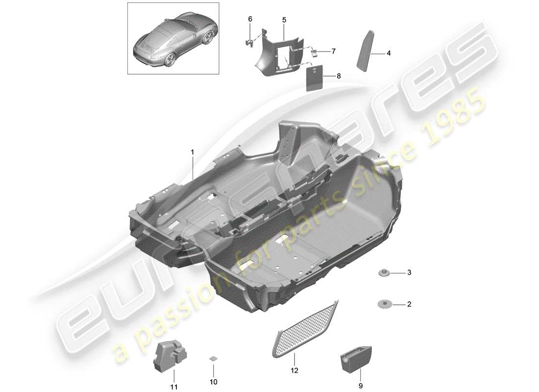 porsche 2015 (991-1) floor cover part diagram