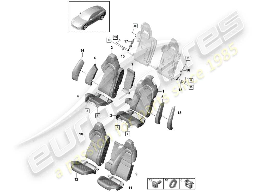 porsche panamera 971 (2017) seat part diagram