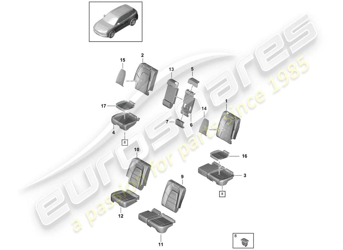 porsche cayenne e3 (2018) seat part diagram