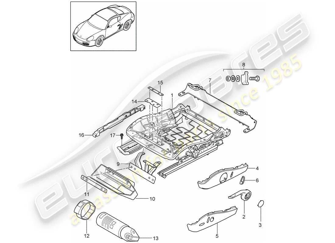 porsche 2010 (987 cayman) seat frame part diagram