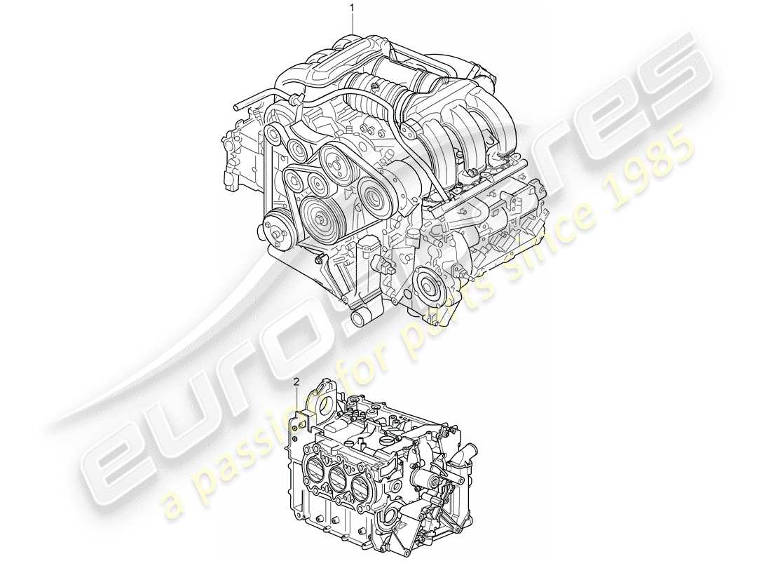 porsche 2005 (996) replacement engine - without: - driving disk - tiptronic - without: - flywheel - manual gearbox - without: - compressor part diagram
