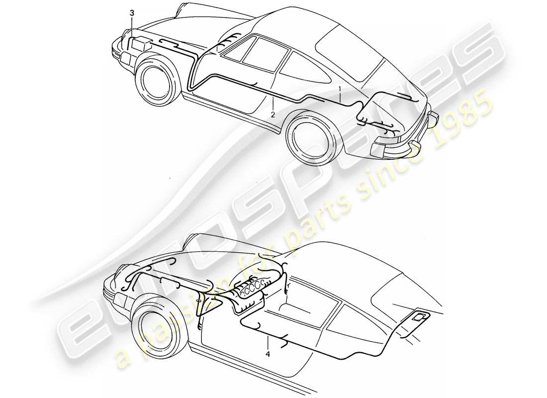 porsche 911 (1988) wiring harnesses - passenger compartment - starter battery - luggage compartment floor part diagram