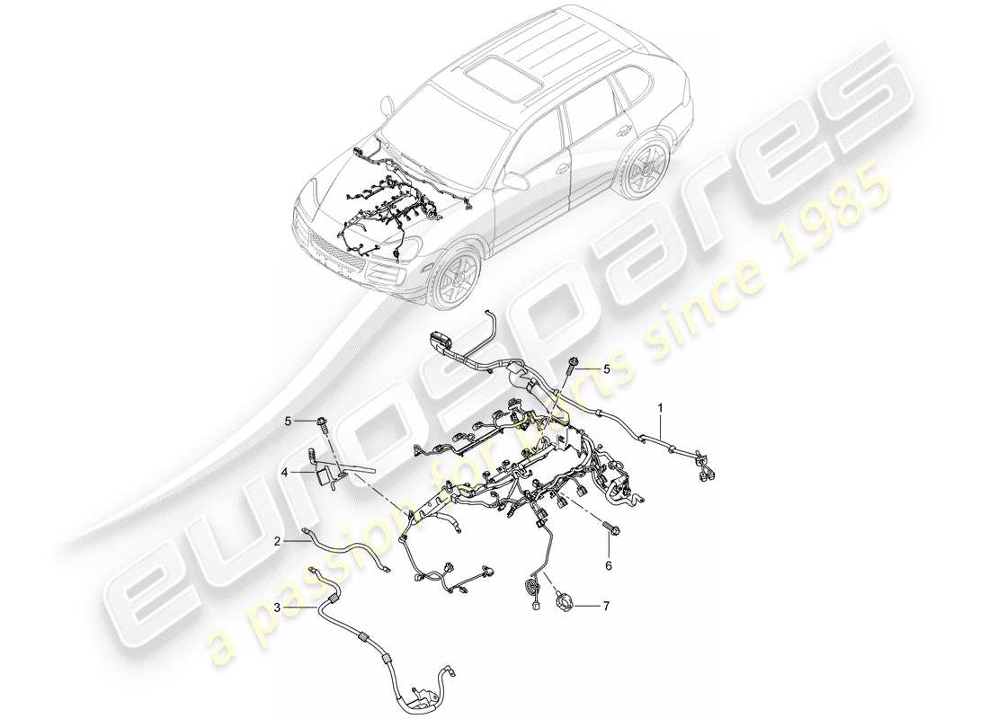 porsche cayenne (2007) wiring harnesses part diagram