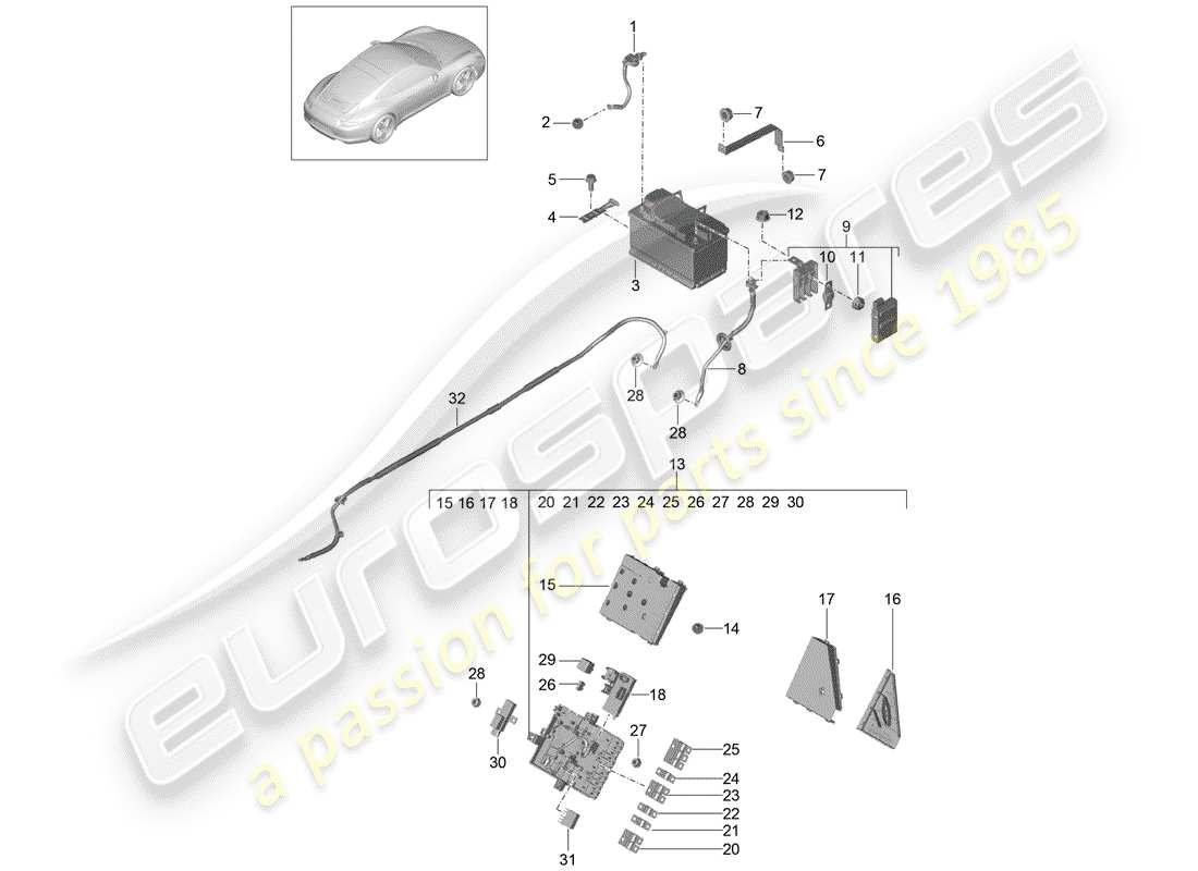 porsche 2014 (991-1) battery part diagram