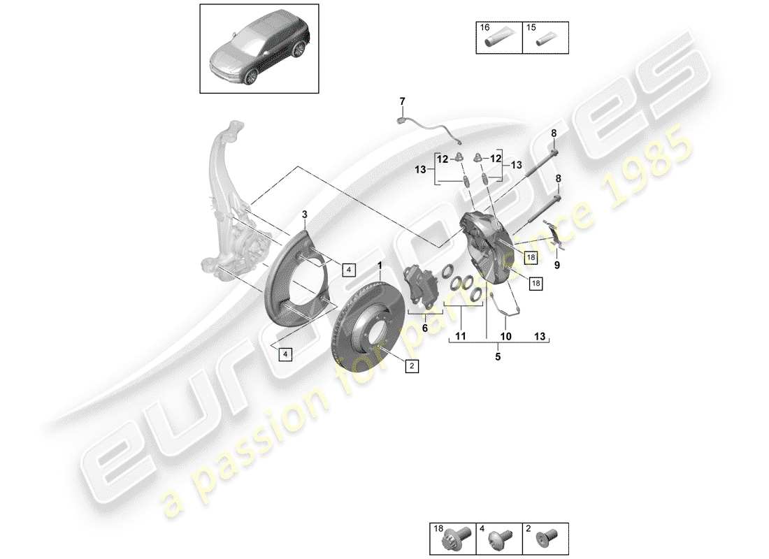 porsche 2019 (cayenne e3 9ya/9yb) disc brakes part diagram