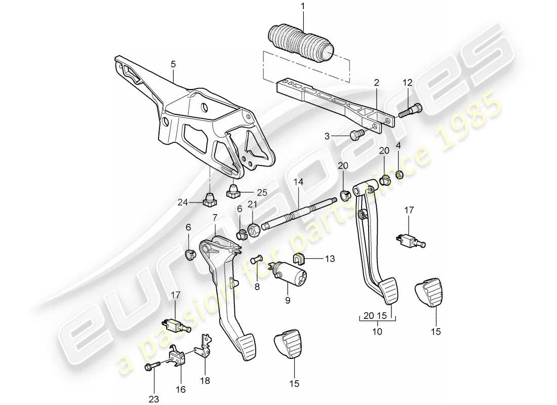 porsche cayman 987 (2008) pedals parts diagram