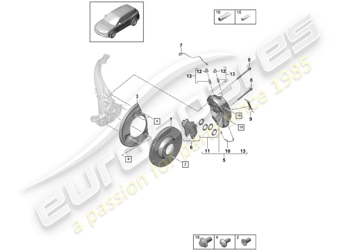 porsche cayenne e3 (2018) disc brakes part diagram