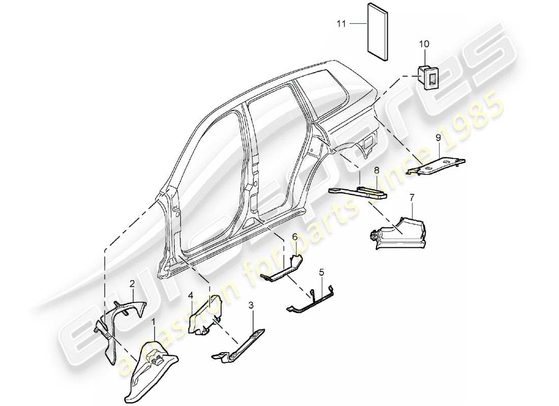 porsche cayenne (2003) sound absorber part diagram