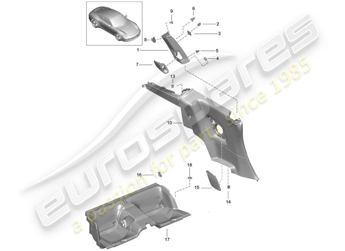 porsche 2013 (991-1) quarter trim panel part diagram