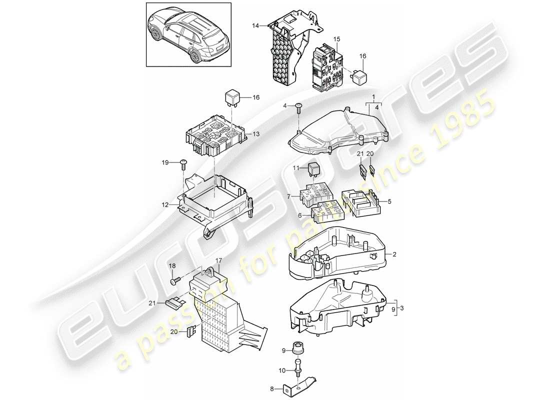 porsche cayenne e2 (2018) fuse box/relay plate parts diagram