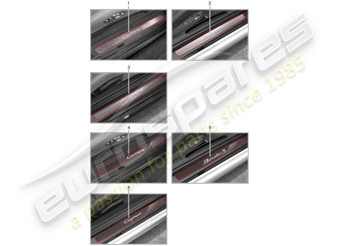 porsche 2012 (tequipment 98x/99x) scuff plate - sill panel part diagram