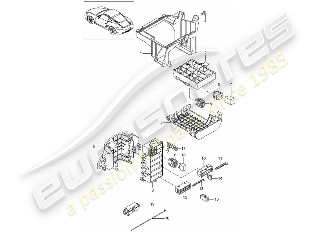 porsche 2011 (987 cayman) fuse box/relay plate part diagram