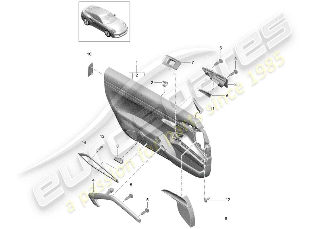 porsche 2020 (991-2 turbo) door panel part diagram